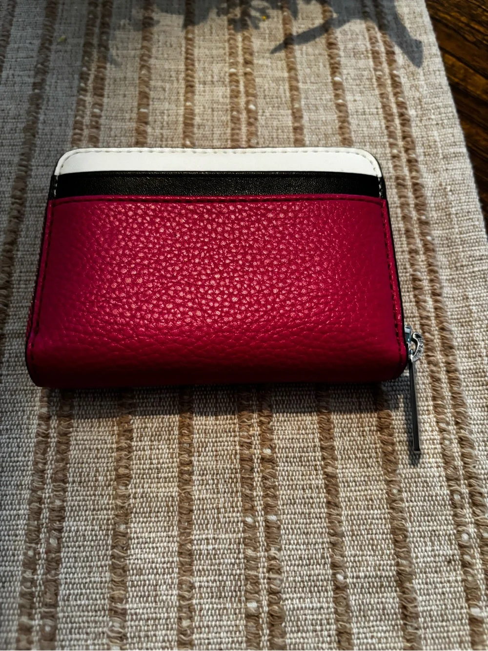 Michael Kors Fuchsia Leather Zip Card Holder with White & Black Trim
